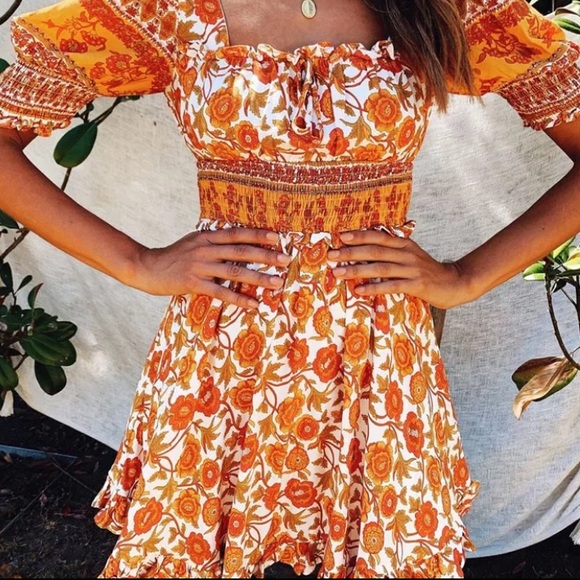 Bohemian Floral Retro Smocked Mini Dress - Picture 2 of 8